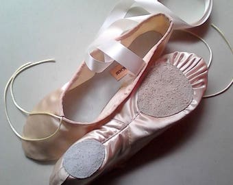 Handmade Antique Ivory Satin Ballet Slippers -  Split Soles