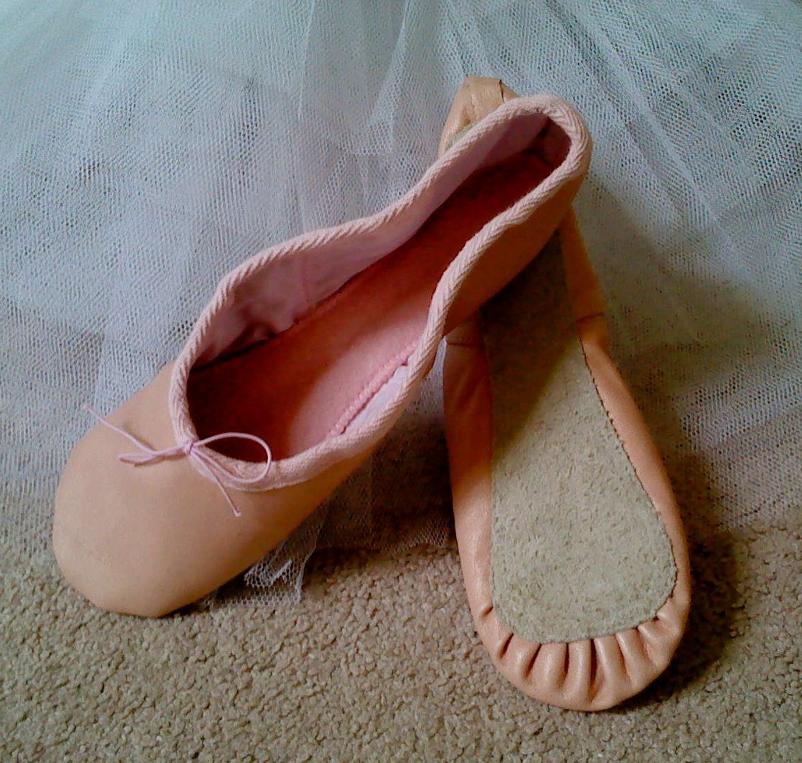 nude pink leather ballet slippers -adult/women's sizes - full sole or split sole