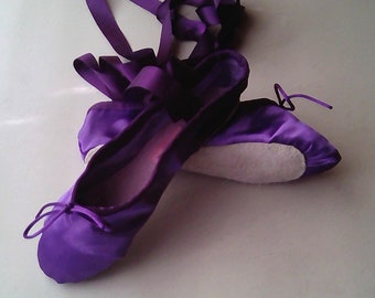 Dark Rich Purple Satin Ballet Slippers - Full Sole or Split Sole