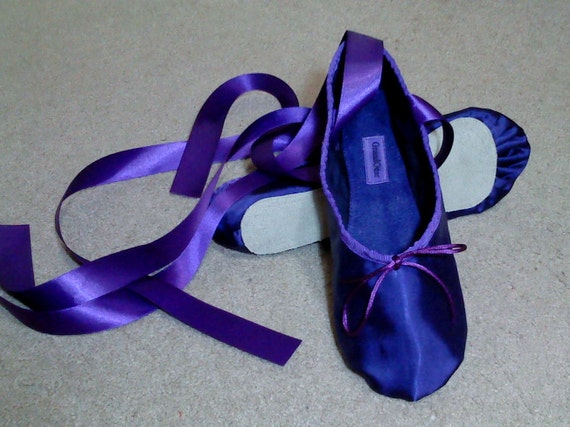Purple Satin Ballet Slippers Full Sole 
