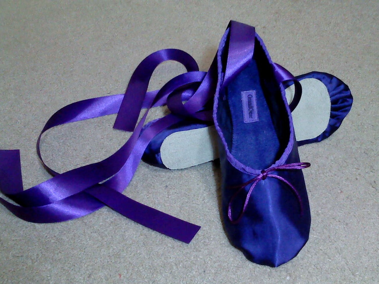 satin ballet slippers with rubber sole