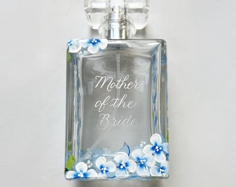 Hand Painted and Engraved Perfume Bottle: Personalised Something Blue wedding perfume bottle