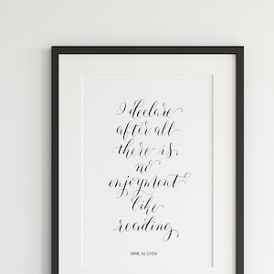 Jane Austen Book Lover Gift, Literary Gift in Handwritten Calligraphy, Quote from Pride and Prejudice, Jane Austen gifts, Minimalist poster