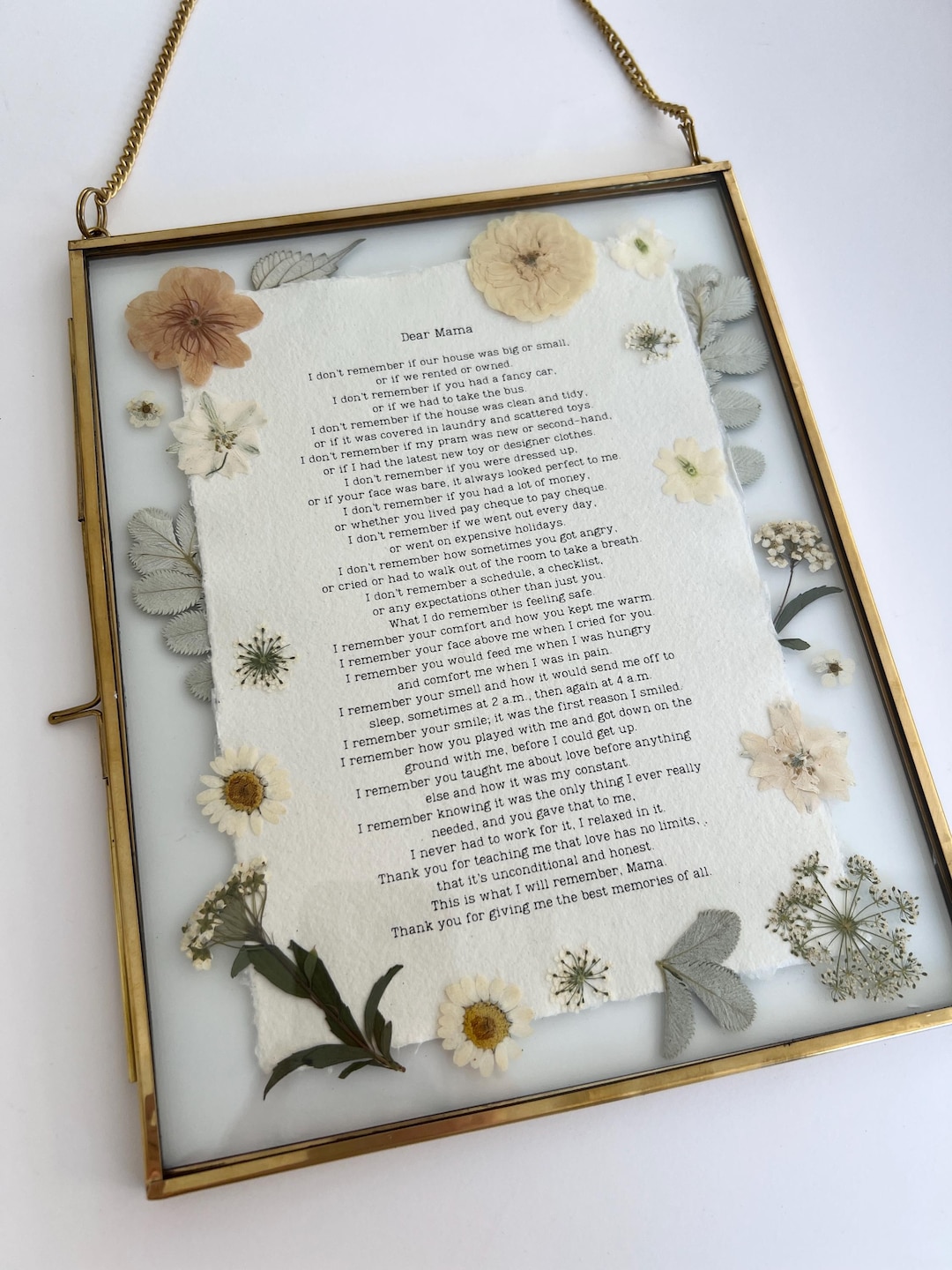 Custom Poem With Pressed Flowers, White Colour Pressed Flower BRASS ...