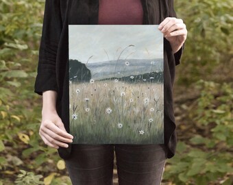 Meadow painting, handpainted landscape print, field of daisies, wildflower meadow wall art, daisies wall art, country landscape wall art