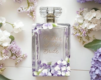 Custom Hand Painted and Engraved Perfume Bottle - Wedding keepsake for Mother of the Bride with purple purple