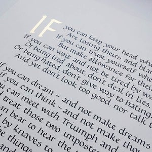 Calligraphy print of 'IF' by Rudyard Kipling.  Handwritten calligraphy print. A perfect graduation gift or a gift for men