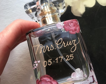 Custom engraved perfume bottle, handpainted Floral Perfume Bottle, Refillable Perfume Bottle, Custom Perfume, Mother of the Bride Gift