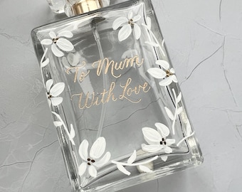 Hand Painted Engraved Perfume Bottle, wedding floral keepsake