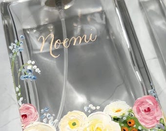 Hand Painted Perfume Bottle, Custom Engraved, Floral Design