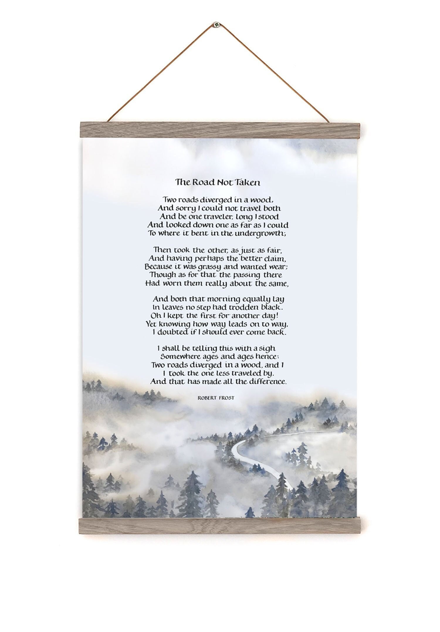 Robert Frost The Road Less Traveled poem print. The Road not taken literary art print. Robert Frost quote. . Graduation gift. Office wall ar
