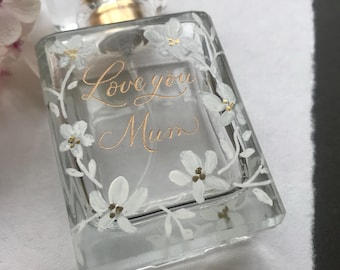 Personalized Hand-Painted Floral Perfume Bottle, Engraved Mother's Day Gift