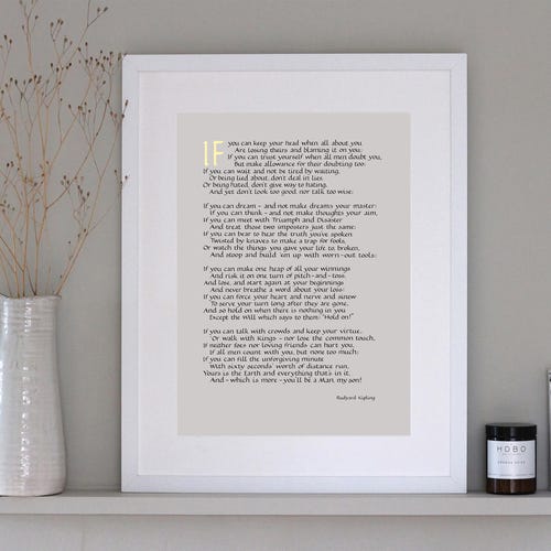 Calligraphy IF Rudyard Kipling, Boyfriend gift, husband gift, Inspirational poem, Rudyard Kipling IF poem, If Poem, Graduation Gift, IF