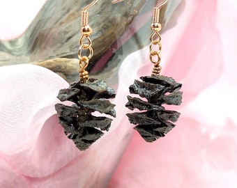 Metasequoia Cone Earrings - Rose Gold Hooks, Natural Woodland Jewelry