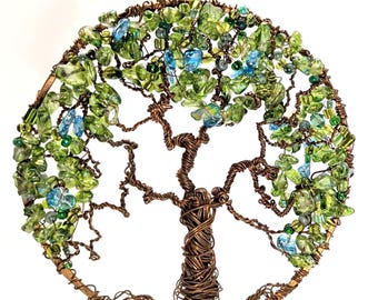 Tree of Life Summer Green Glass Bejeweled Copper Tree