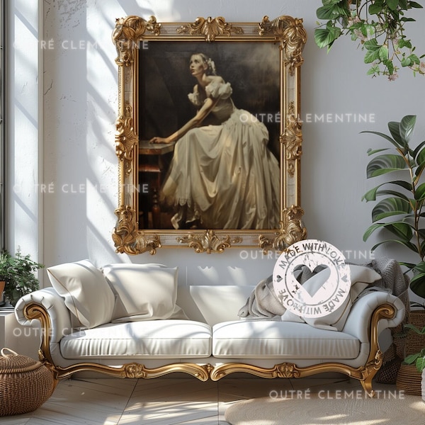 Gold Wall Frame Mockup | Gothic Art Mockup | Antique Mock Up | Sofa Plants Ornate Dramatic | Unique Academia Frame Mockup | Instant Download