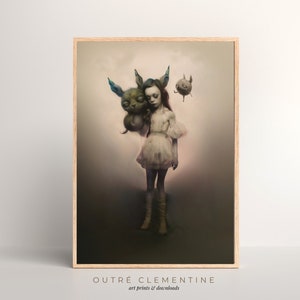 Girl With Monsters | Antique Digital Painting | PRINTABLE | 300dpi | Dark Vintage Portrait, Unique Fantasy Art, Eerie Art, Instant Download