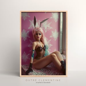 Pinup Doll | Fantasy Portrait Digital Art | PRINTABLE | 300dpi | Jointed Doll Art, Tattoos, Bunny Ears, Vixen Portrait, Instant Download