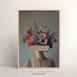 Floral Headpiece Portrait, Surreal Art Print, Botanical Fashion Illustration, Abstract Floral Art, Download, Modern Wall Art, Avant Garde