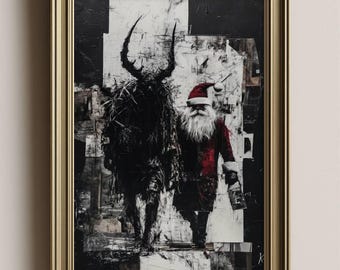 Krampus and Santa Dark Christmas Art Print | Gothic Holiday Poster | Alternative Creepy Xmas Artwork
