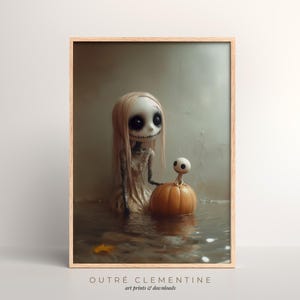 Spooky Girl Pumpkin | Unique Digital Art, Halloween Wall Decor, Academia Dark Fantasy Art, Gothic Art | Instant Download, PRINTABLE, 300dpi