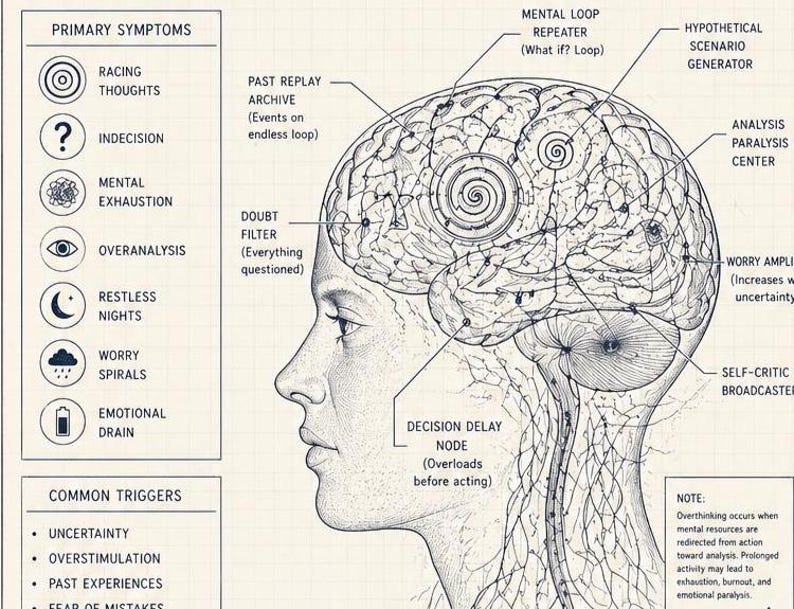 Anatomy of Overthinking Blueprint Poster | Psychological Wall Art ...