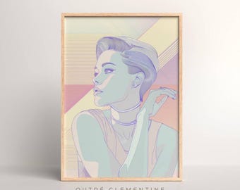 Neon Nostalgia: Vaporwave Art Print of Futuristic Woman, Vintage Vibes, Dreamy Pastels, Pop Art Style