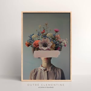 Floral Headpiece Portrait, Surreal Art Print, Botanical Fashion Illustration, Abstract Floral Art, Download, Modern Wall Art, Avant Garde