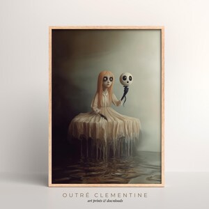 Spooky Girl Skull | Unique Digital Art, Halloween Wall Decor, Academia Dark Fantasy Painting, Goth Art | Instant Download, PRINTABLE, 300dpi