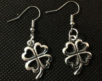 Four Leaf Clover Silver Metal Earrings