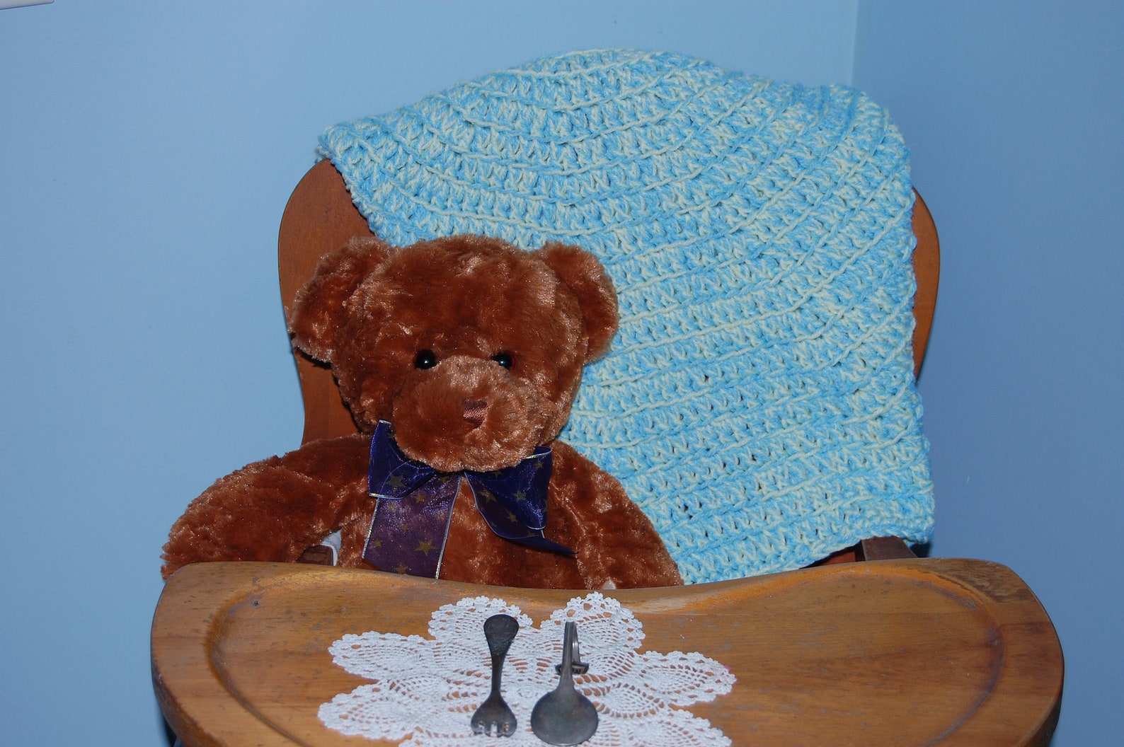 Blue and Yellow Crocheted Baby Blanket Etsy