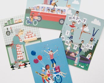 4 postcards birthday