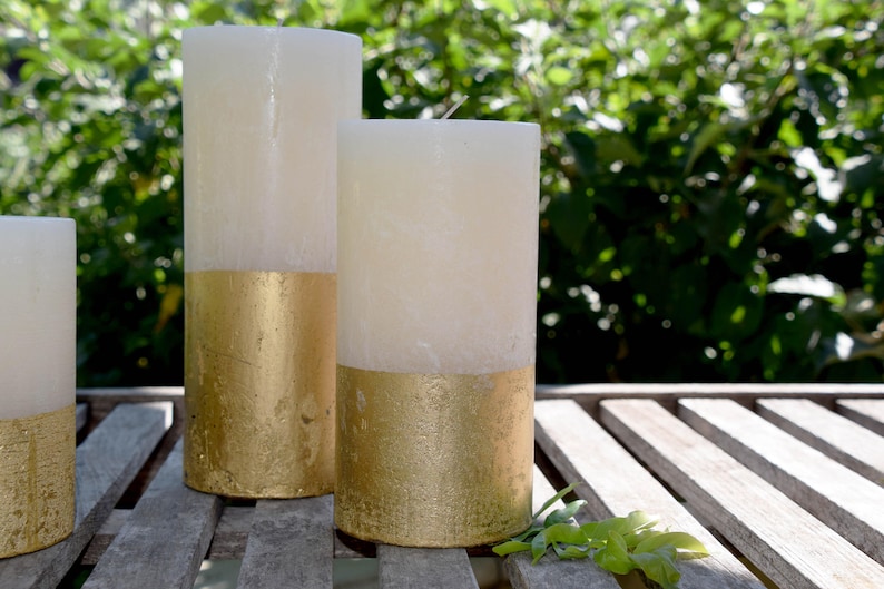 Hand Crafted Gold Dipped Unscented Pillar Candles for Etsy