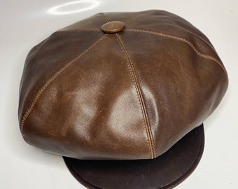 Christian Dior Brown Leather Newsboy Flat Cap