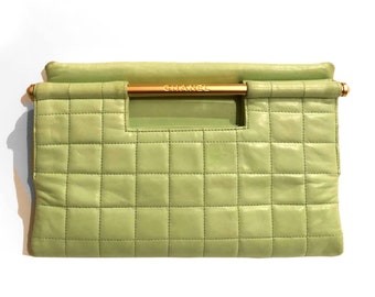 1990s Chanel Quilted Mint Green Top Metal Handle Leather Tote Flap Lambskin Bag