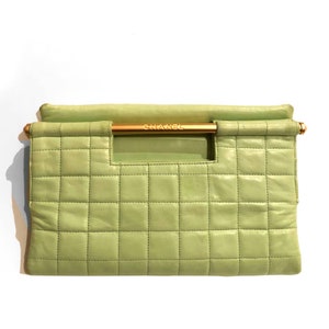 1990s Chanel 5 Series Quilted Mint Green Top Metal Handle Leather Tote Flap Lambskin Bag
