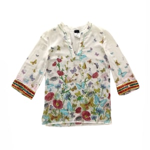 1990s Dolce & Gabbana White Sheer Butterflies Blouse Top