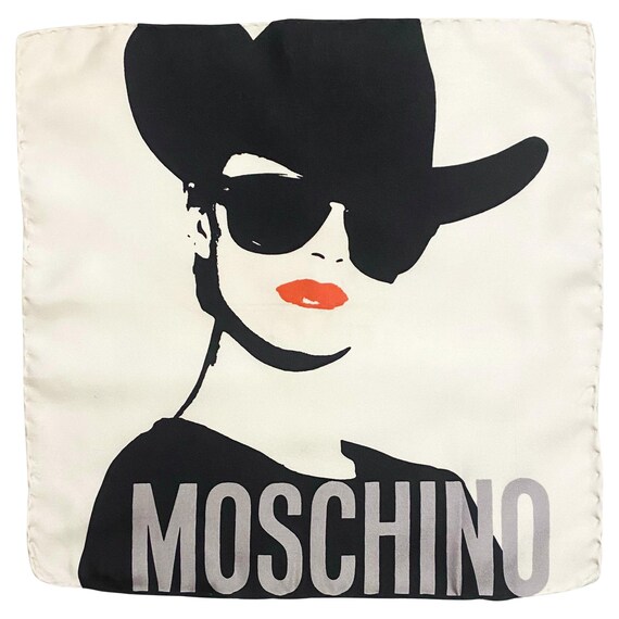 1988 Runway Franco Moschino Woman With Cowboy Hat Silk Scarf