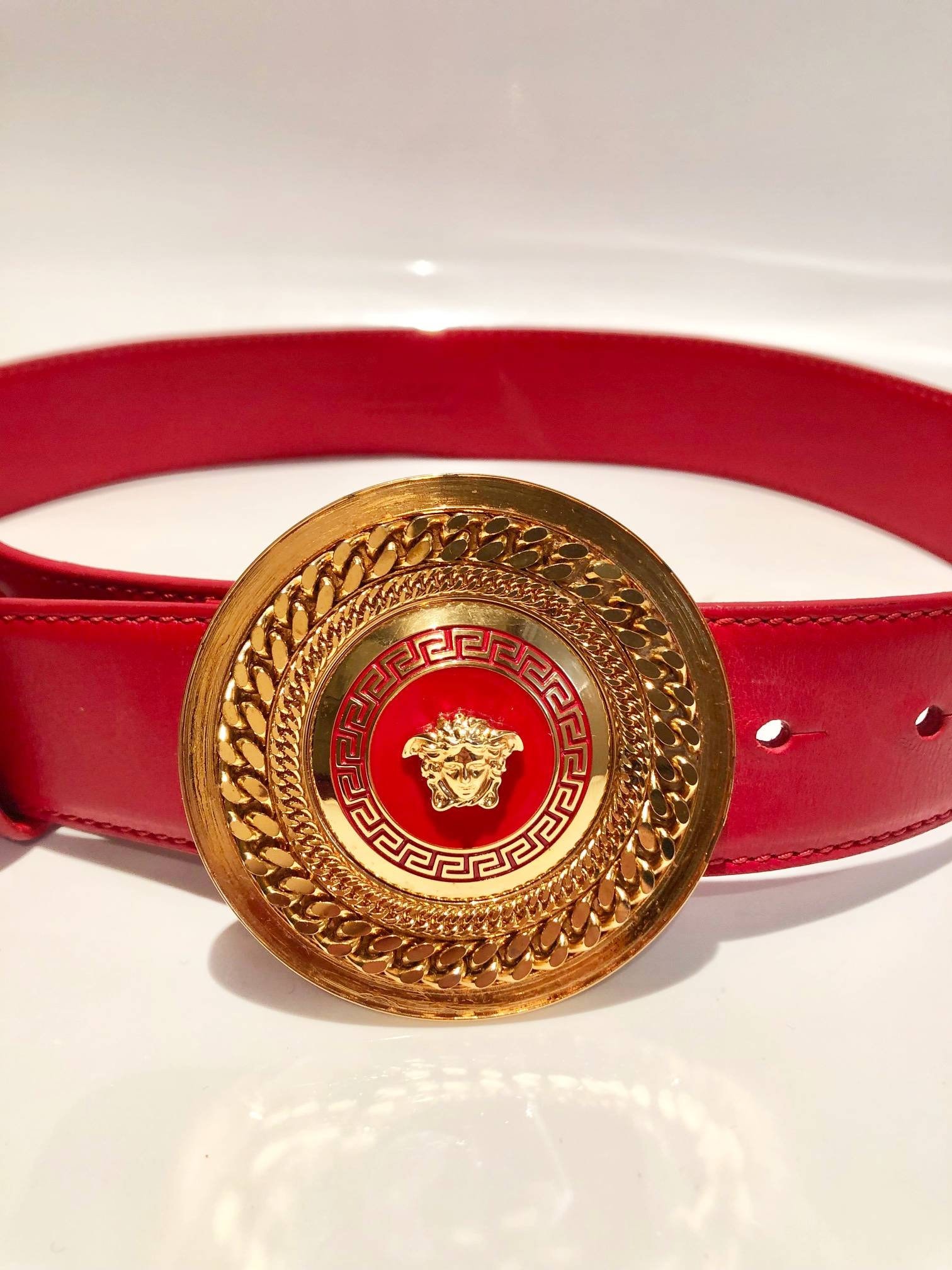 Versace Red Leather Gold Medusa Metal 