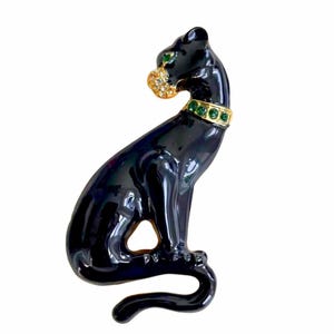Vintage Black Sitting Panther with Collar Brooch