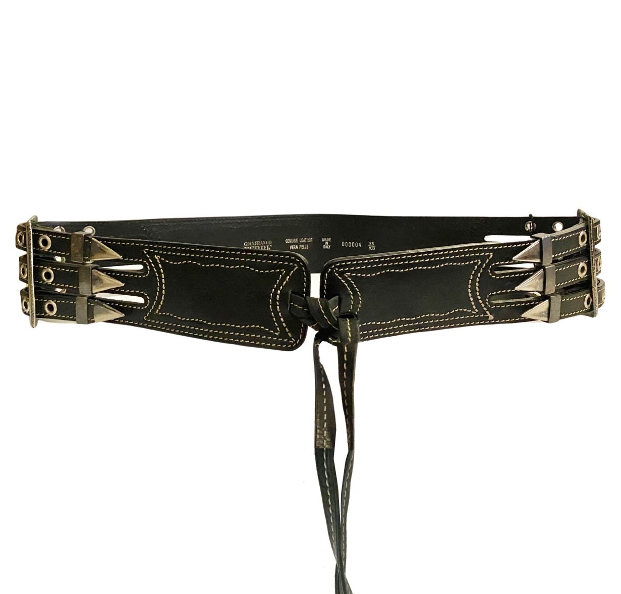 1990s Gianfranco Ferre Black Leather Metal Spike Belt - Etsy