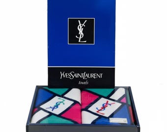 1980s Yves Saint Laurent YSL Towels Uchino Set Pair With Original Box