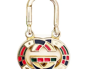 1980s Gucci Interlocking Logo Metal Enamel Keyring