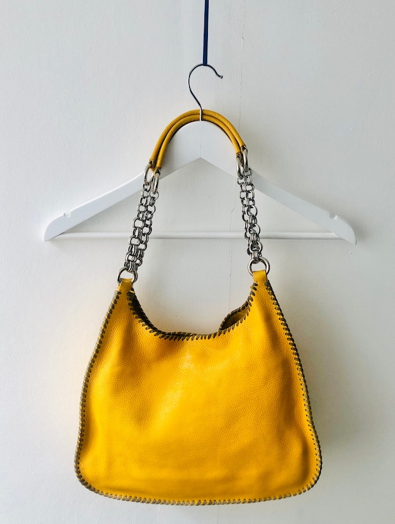 Prada yellow leather hobo bag