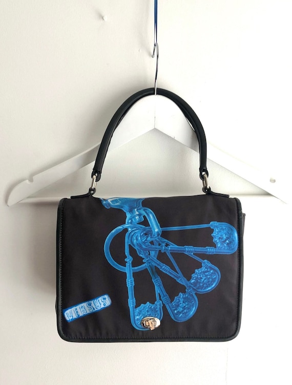 1990s Versace Versus Medusa Pin Graphics Nylon Top Handle Bag 