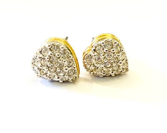 Orecchini a forma di cuore con cristalli color oro, anni '80