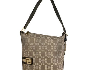 2000年代ヴィンテージ ヴェルサーチ メデューサ ジャカードレザー グレカ ヴィンテージ ホーボー ショルダーバッグ