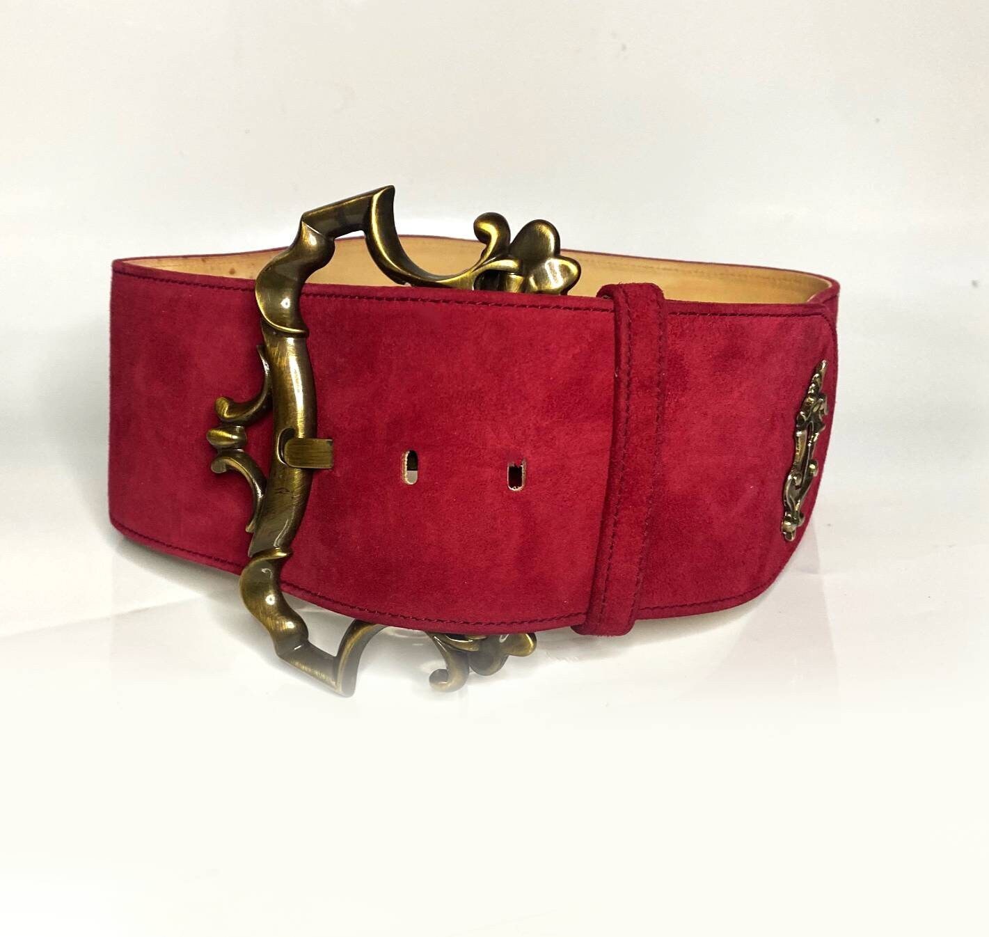 1980s Moschino Couture Red Suede Buckle Statement Belt Etsy Ireland