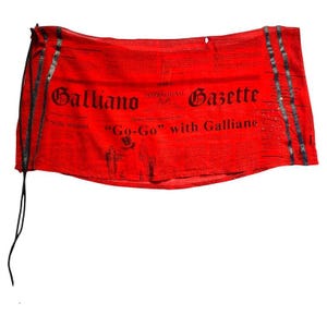 2000s John Galliano Gazette Red Newspaper Print Sarong Wrap Mini Skirt