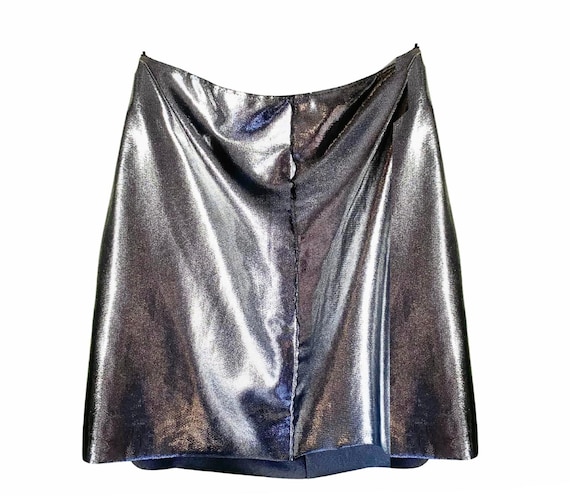 Moschino, 1990s Moschino Metallic Silver Spandex High Waist Mini Skirt